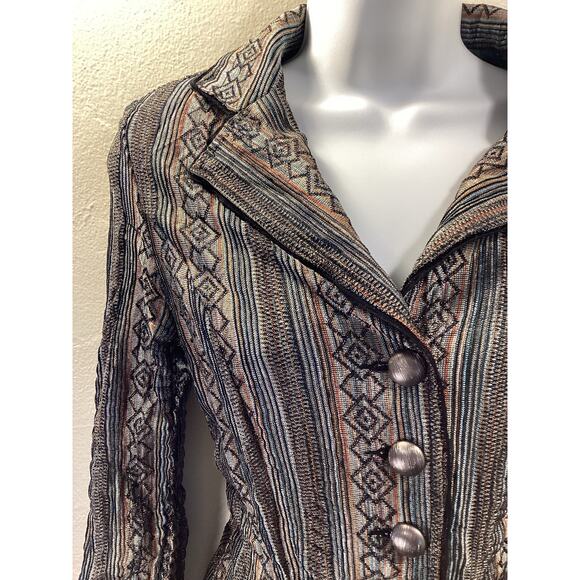 Alberto Makali Multi Color Crinkle Knit "Missoni Look" Mid Sleeve Jacket Top M - Picture 11 of 11